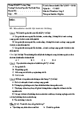 Đề thi kiểm tra định kì lần I môn Khoa học Lớp 4 - Năm học 2015-2016 - Trường Tiểu học Nguyễn Thị Minh Khai (Có đáp án)